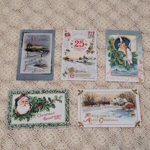 Vintage Christmas Post Cards from 1900s Junk Journal Scrapbook Holiday‎ Lot of 5